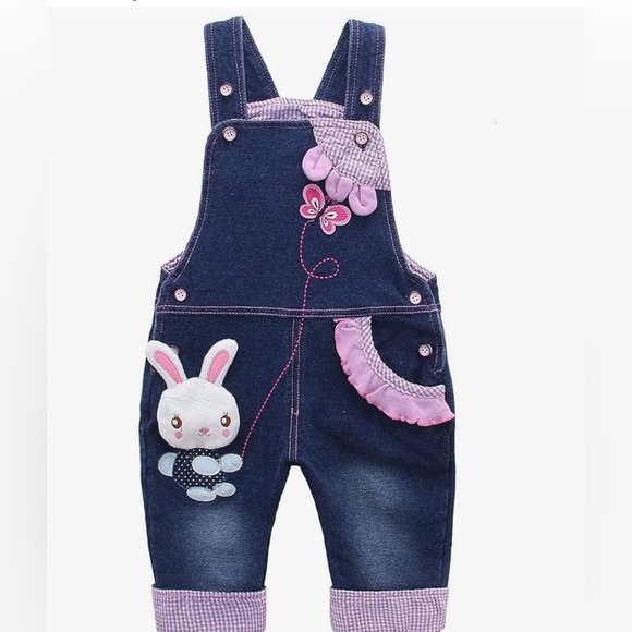 Charming Kids Denim Overalls with Pink Details - Picture 1 of 5